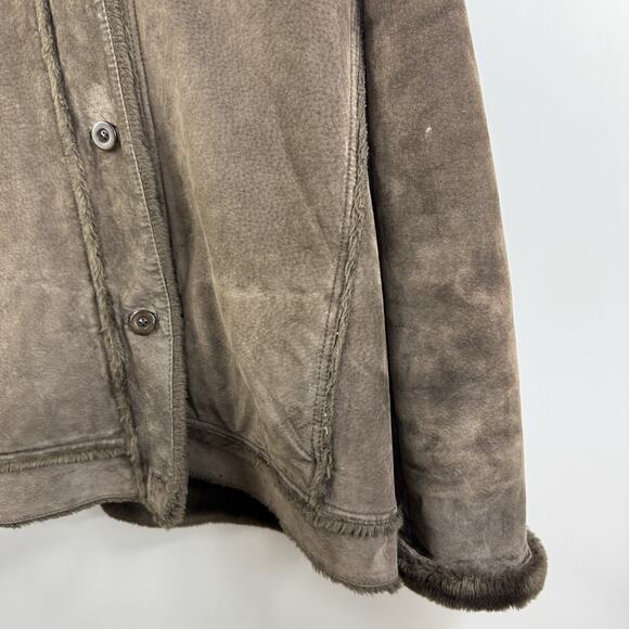 Vintage Jones New York Sport Brown Suede Faux Fur Coat Large Hooded Penny Lane - Picture 6 of 15